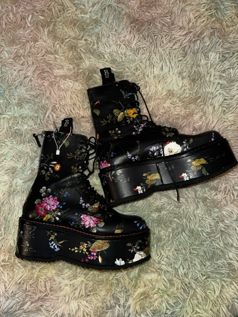 New R13 Double Stack Black Floral Platform Boots Size 39 - Picture 3 of 8